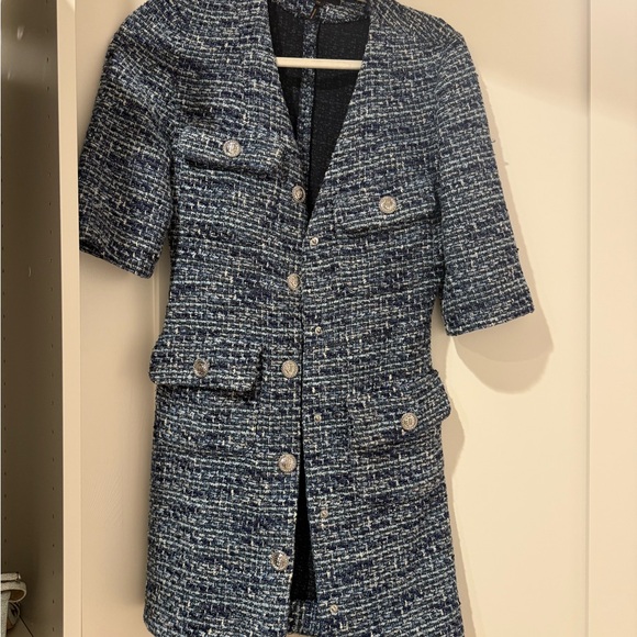Maje Make Front Classic Preppy Rollye Knit Blue Dress Tweed Size 34 - Picture 4 of 9